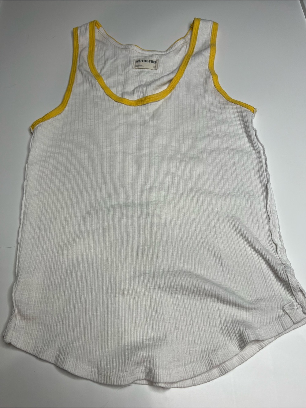 We the free White Ribbed Tank with Yellow Trim XS